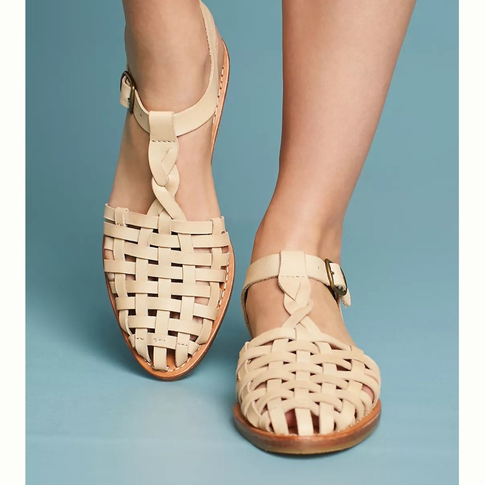 Soludos Woven Fisherman Sandals in bisque leather